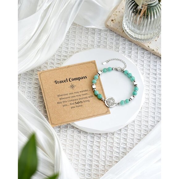 Travel Gift Women Amazonite Stone Compass Bracelet for Travelers Gift - Picture 5 of 6